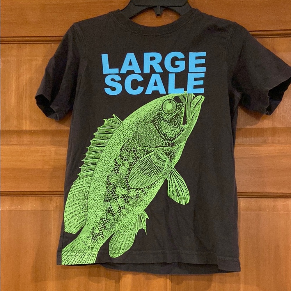 EUC! Boys sz 8, Lands' End Black Tee with Green Fish Graphic!